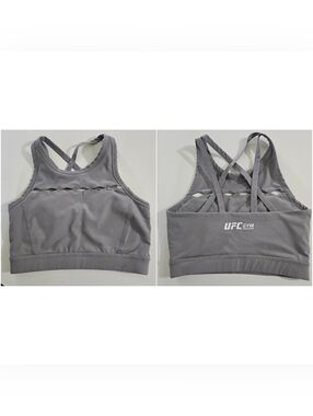 UFC Gym Padded Scalloped Cutout Sports Bra S Grey High Neck Athleisure